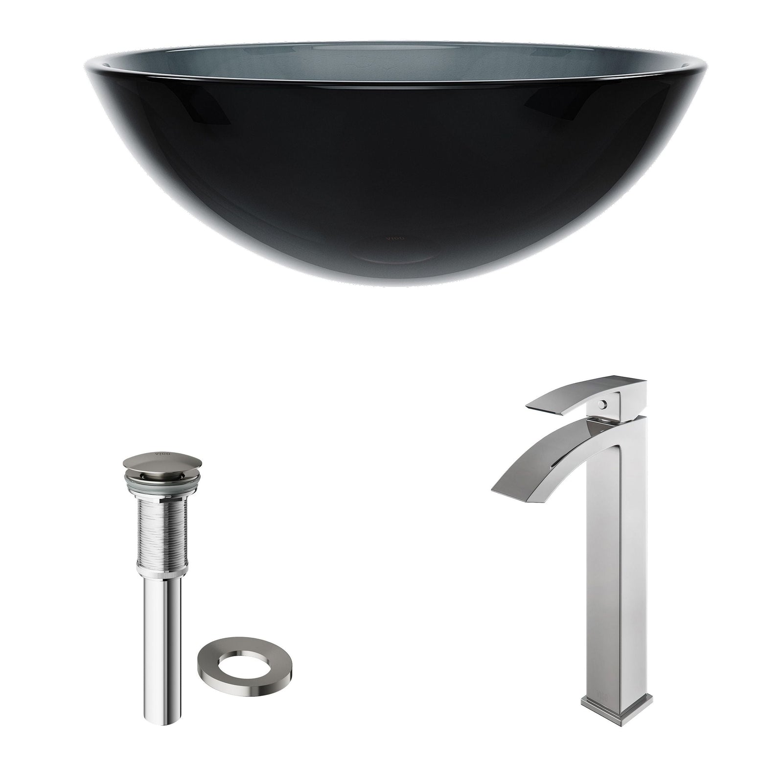 Glass Sheer Black Bathroom Sink/Basin Set with Duris Faucet and Round Vessel A8D7 - product image 2