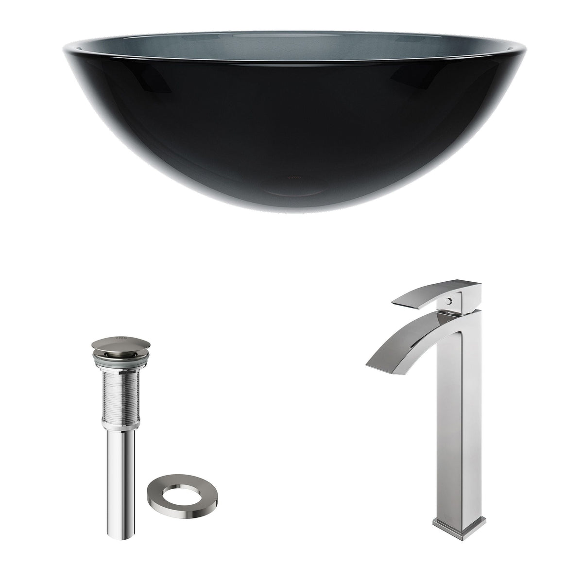 Glass Sheer Black Bathroom Sink/Basin Set with Duris Faucet and Round Vessel J5R1 - product image 2