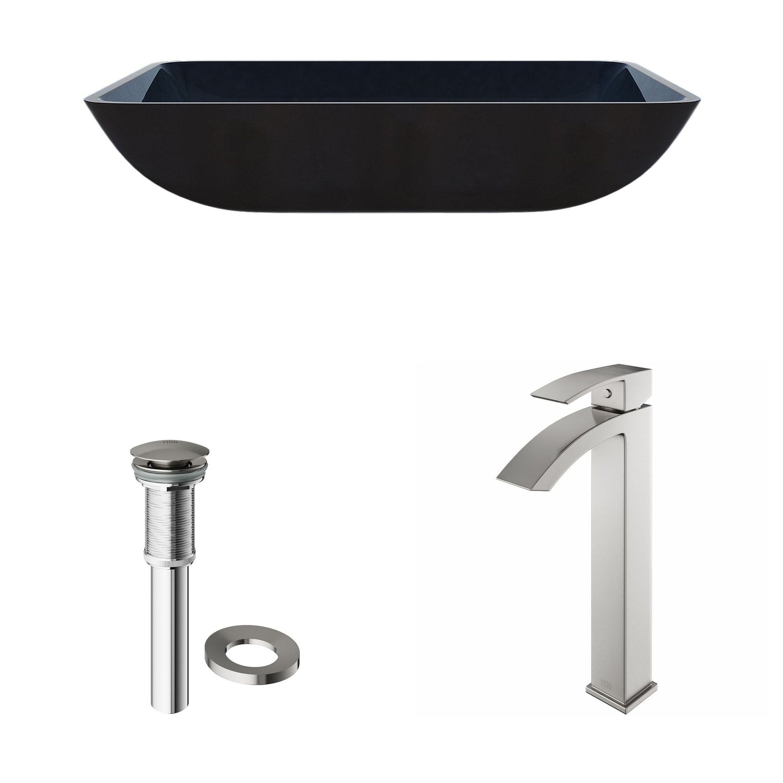 Glass Turquoise Water Bathroom Sink/Basin Set with Duris Faucet and Rectangular Vessel M7A0 - product image 2