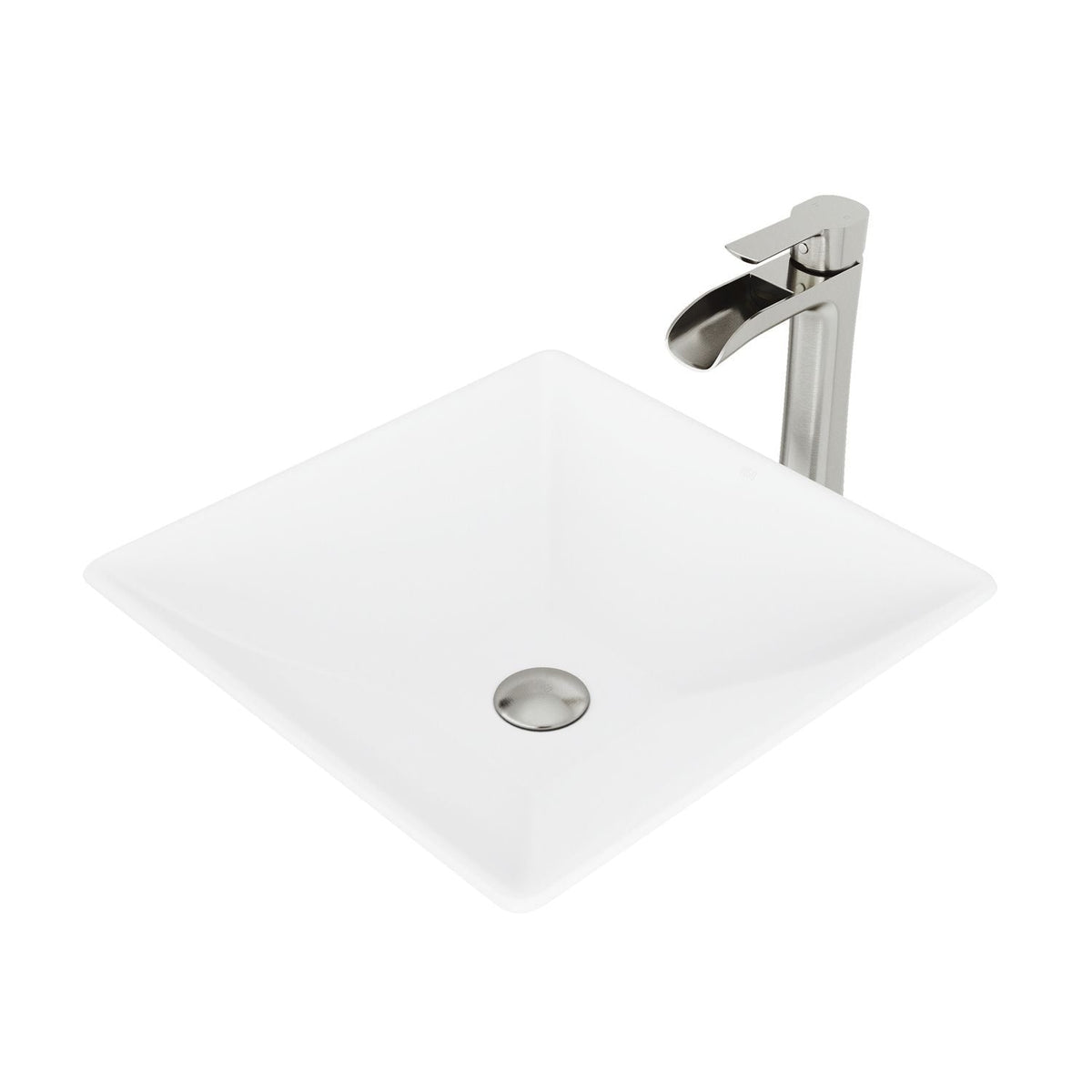 Hibiscus MatteStone White Bathroom Sink/Basin Set with Niko Faucet and Square Composite Vessel G4H5 - product image 1
