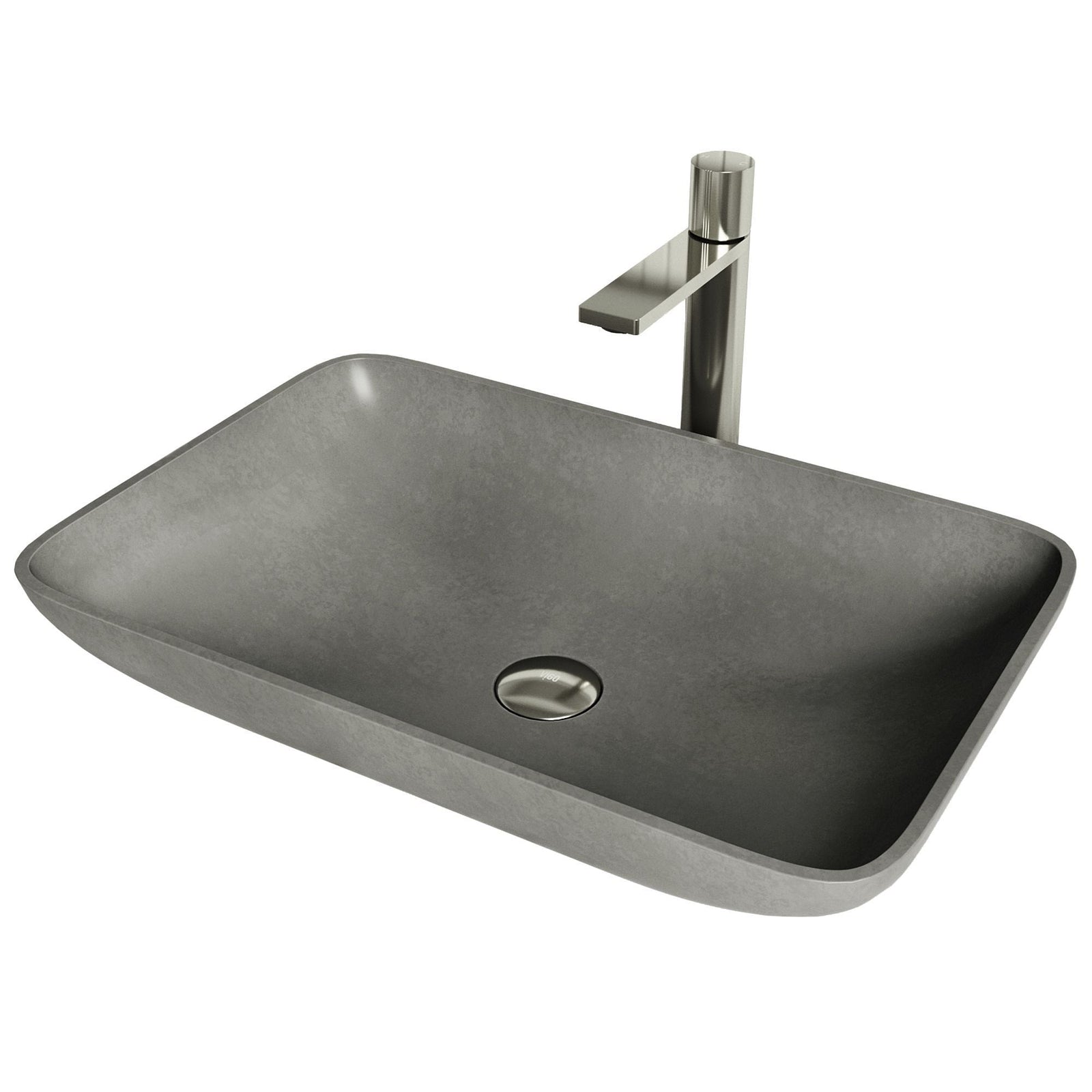 Lorca ConcretoStone Grey Bathroom Sink/Basin Set with Gotham Faucet and Rectangular Vessel E5P7 - product image 1