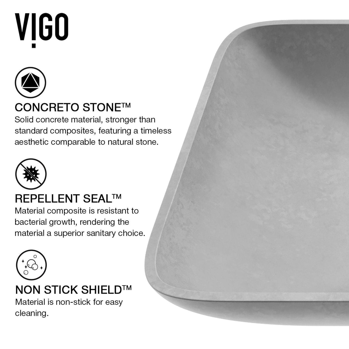Lorca ConcretoStone Grey Bathroom Sink/Basin Set with Gotham Faucet and Rectangular Vessel E5P7 - product image 2