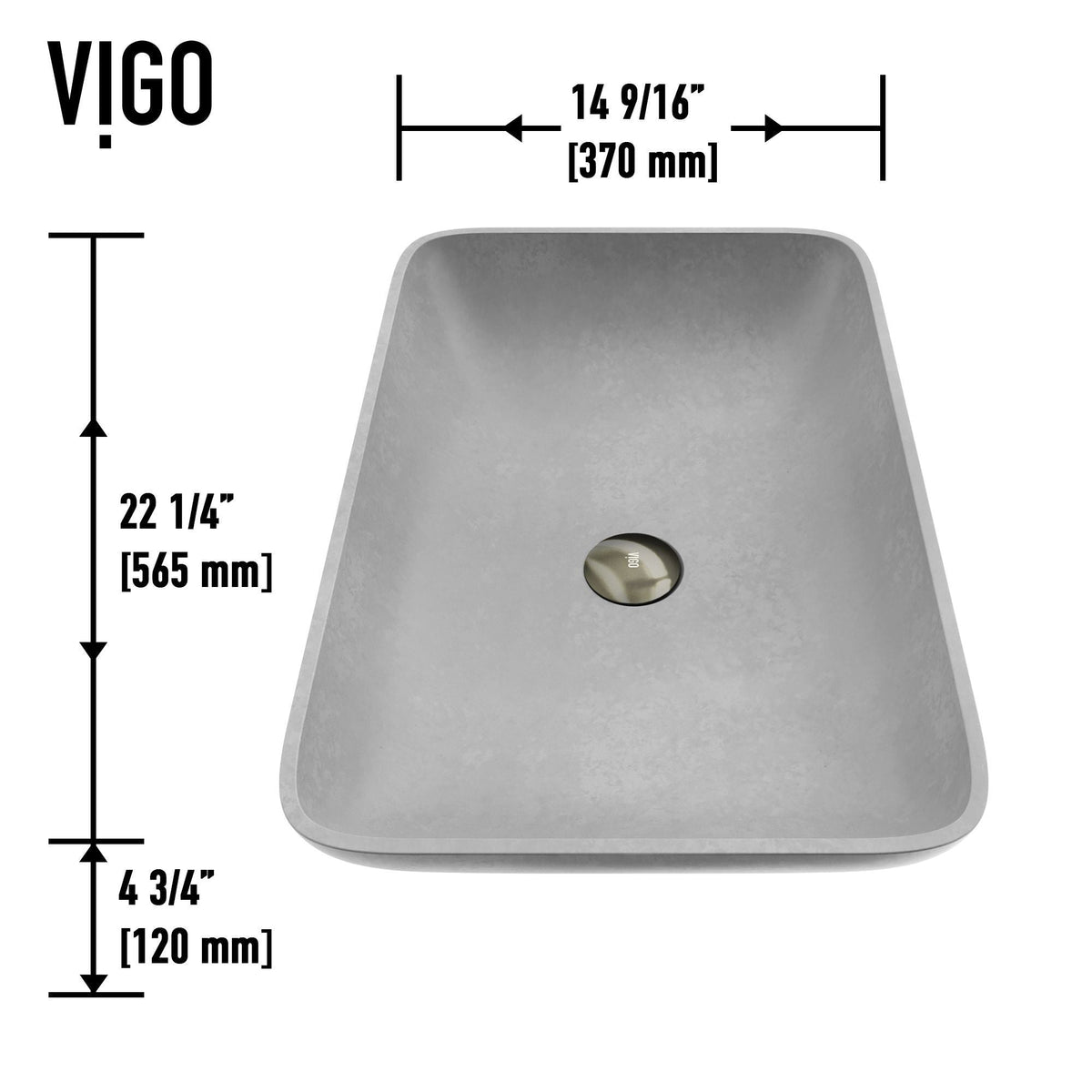 Lorca ConcretoStone Grey Bathroom Sink/Basin Set with Gotham Faucet and Rectangular Vessel E5P7 - product image 5