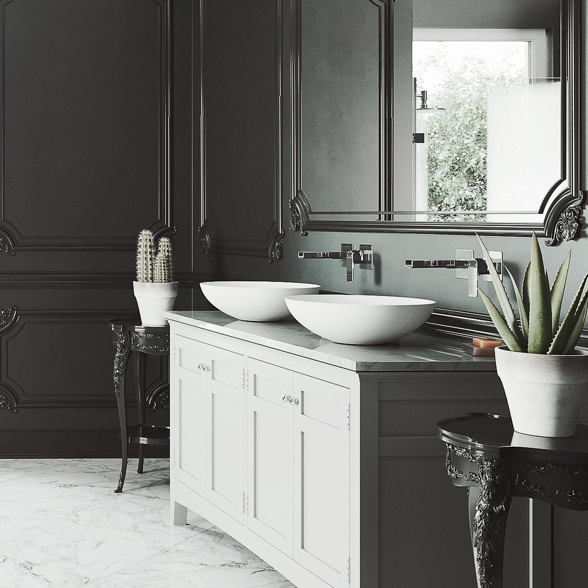Lotus Matte Stone Round Composite Vessel Bathroom Sink/Basin with Deep Bowl, White K3Y8 - product image 5
