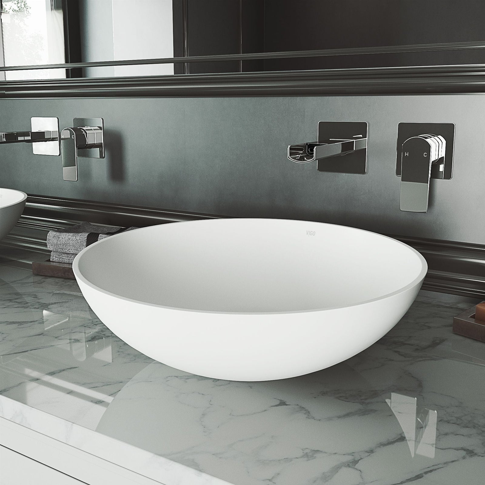 Lotus Matte Stone Round Composite Vessel Bathroom Sink/Basin with Deep Bowl, White K3Y8 - product image 6