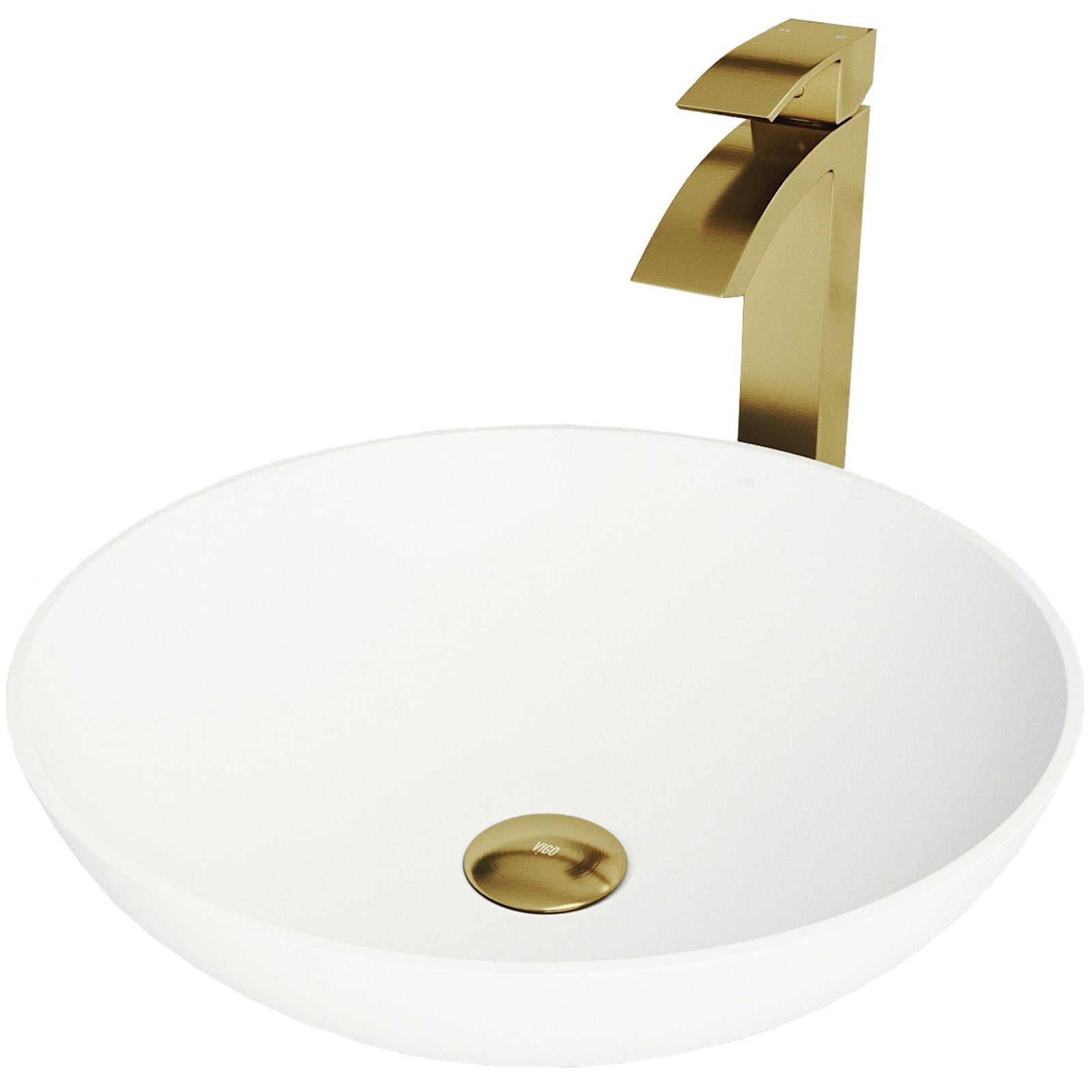Lotus MatteStone Round White Composite Bathroom Sink/Basin Set with Duris Faucet and Pop-Up Drain M7V3 - product image 1