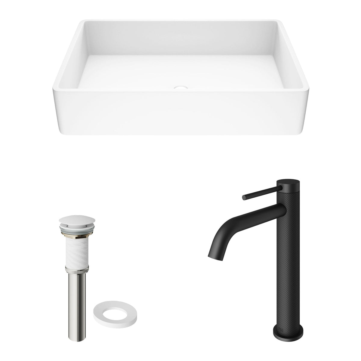 Magnolia MatteStone White Bathroom Sink/Basin Set with Lexington Faucet and Rectangular Composite Vessel Z0D1 - product image 2