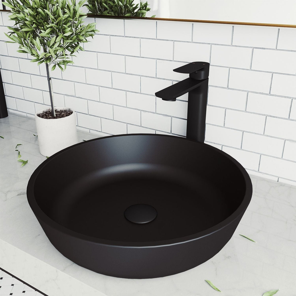 Modus Glass Round Vessel Bathroom Sink/Basin with Rounded Edges & Deep Bowl, Black E9H2 - product image 7