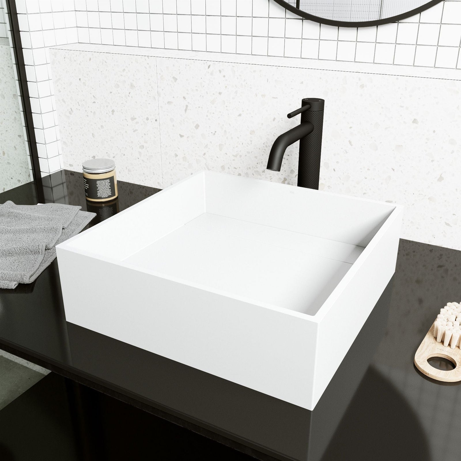 Montauk MatteStone 15x15-in Deep White Bathroom Sink/Basin with Rectangular Vessel F3D0 - product image 6