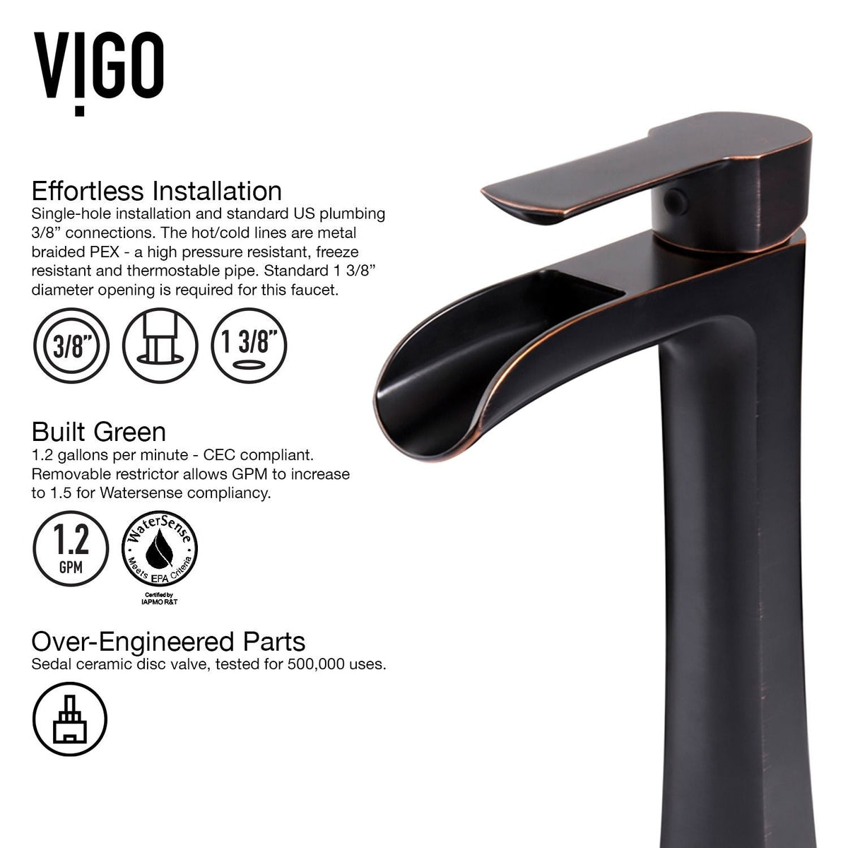 Niko Single Handle Vessel Single Hole Bathroom Sink Faucet with Pop-up Drain, Antique Rubbed Bronze P4G1 - product image 5