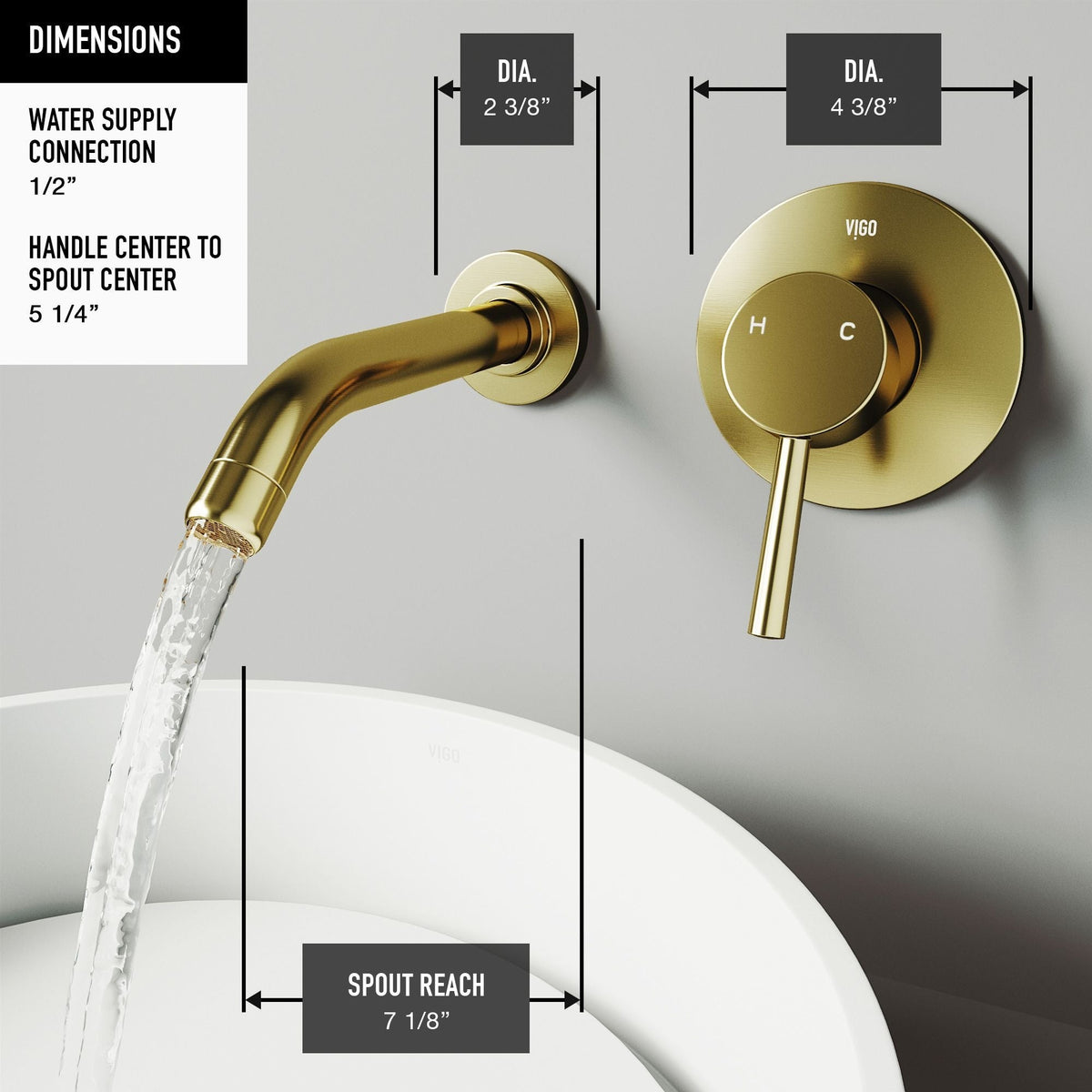 Olus Wall Mount Single Lever Bathroom Sink Faucet, WaterSense Certified, Matte BGold D8H8 - product image 3