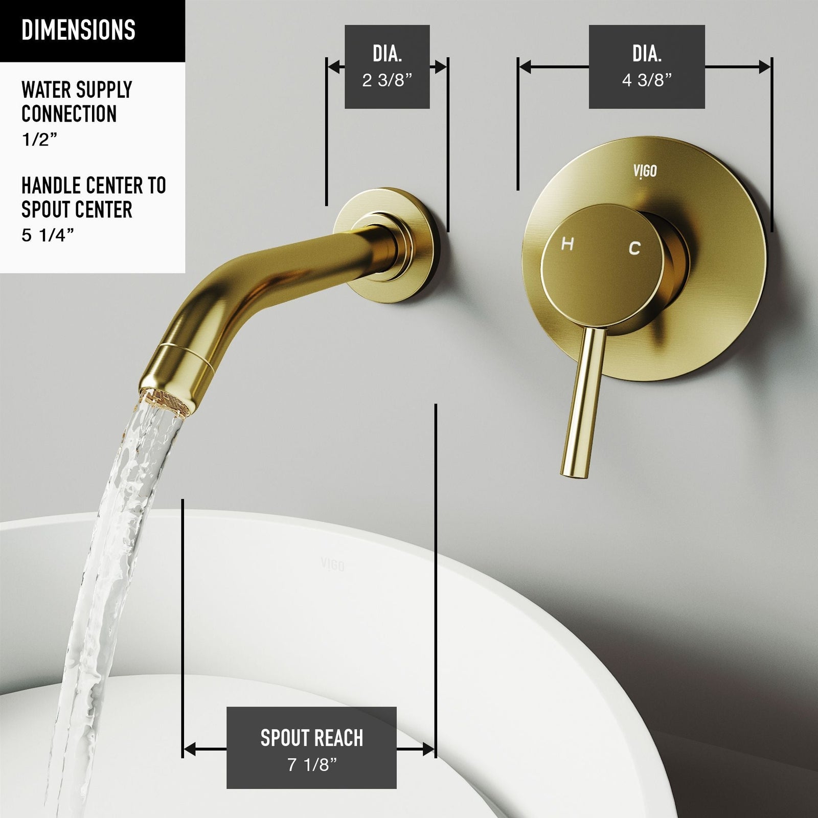 Olus Wall Mount Single Lever Bathroom Sink Faucet, WaterSense Certified, Matte BGold D8H8 - product image 8