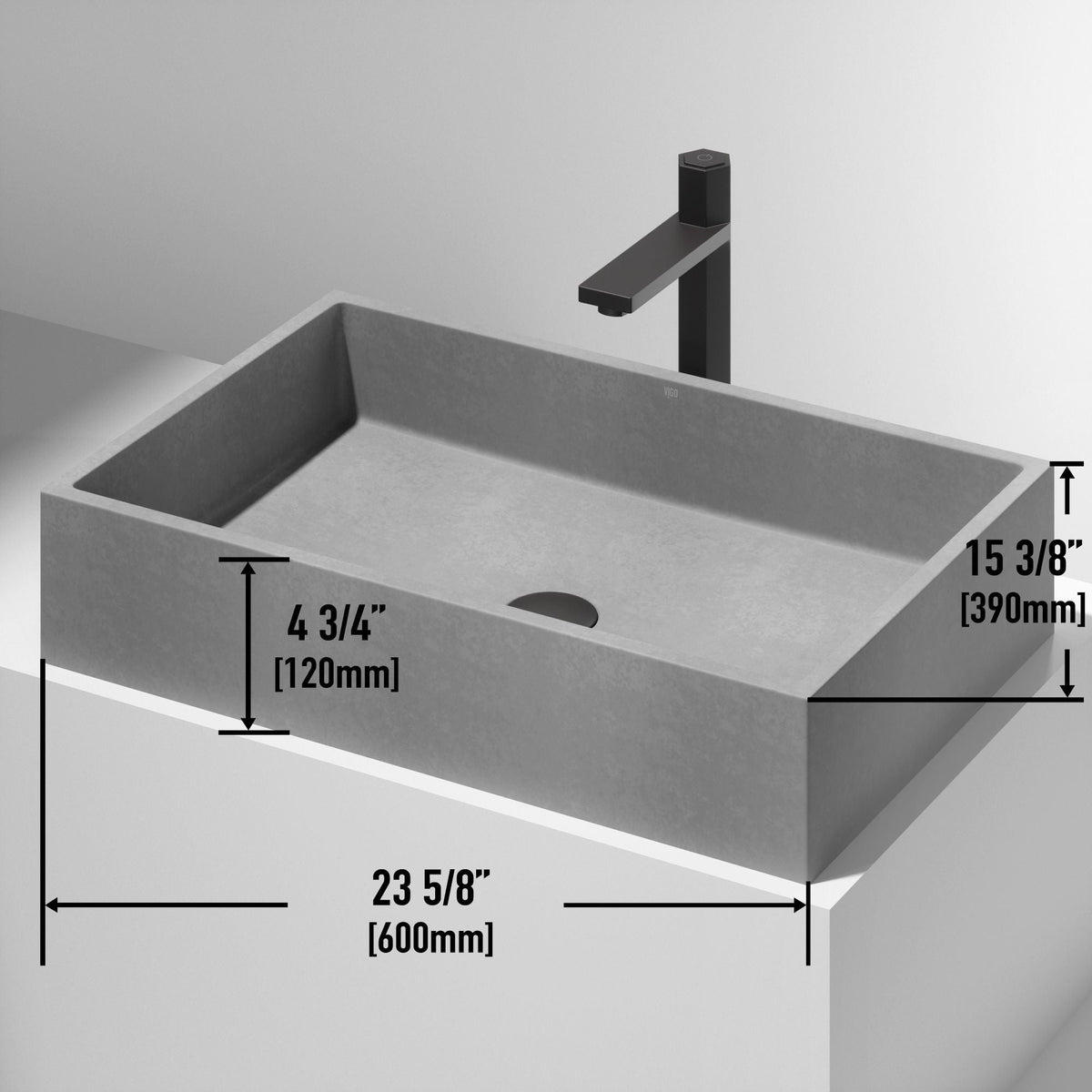 Orvieto Gothic ConcretoStone 24x15-in Deep Grey Bathroom Sink/Basin with Rectangular Vessel C2Q4 - product image 2