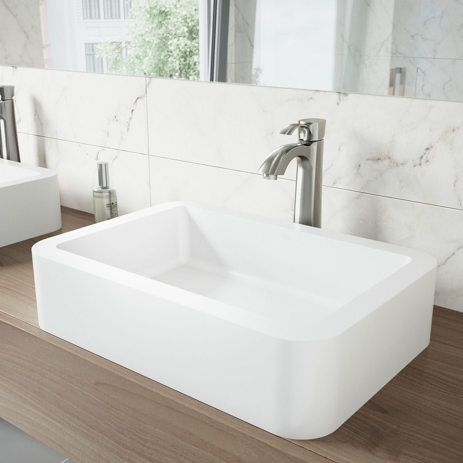 Petunia Matte Stone Rectangular Composite Vessel Bathroom Sink/Basin with Rounded Edges & Deep Bowl, White P5A9 - product image 6