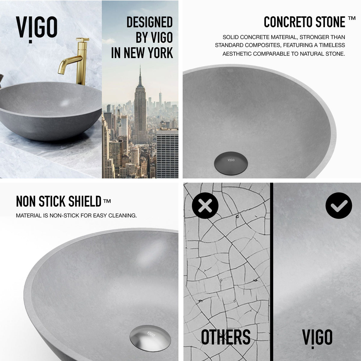Ravenna Gothic ConcretoStone 16x16-in Deep Grey Bathroom Sink/Basin with Round Vessel M7V0 - product image 2