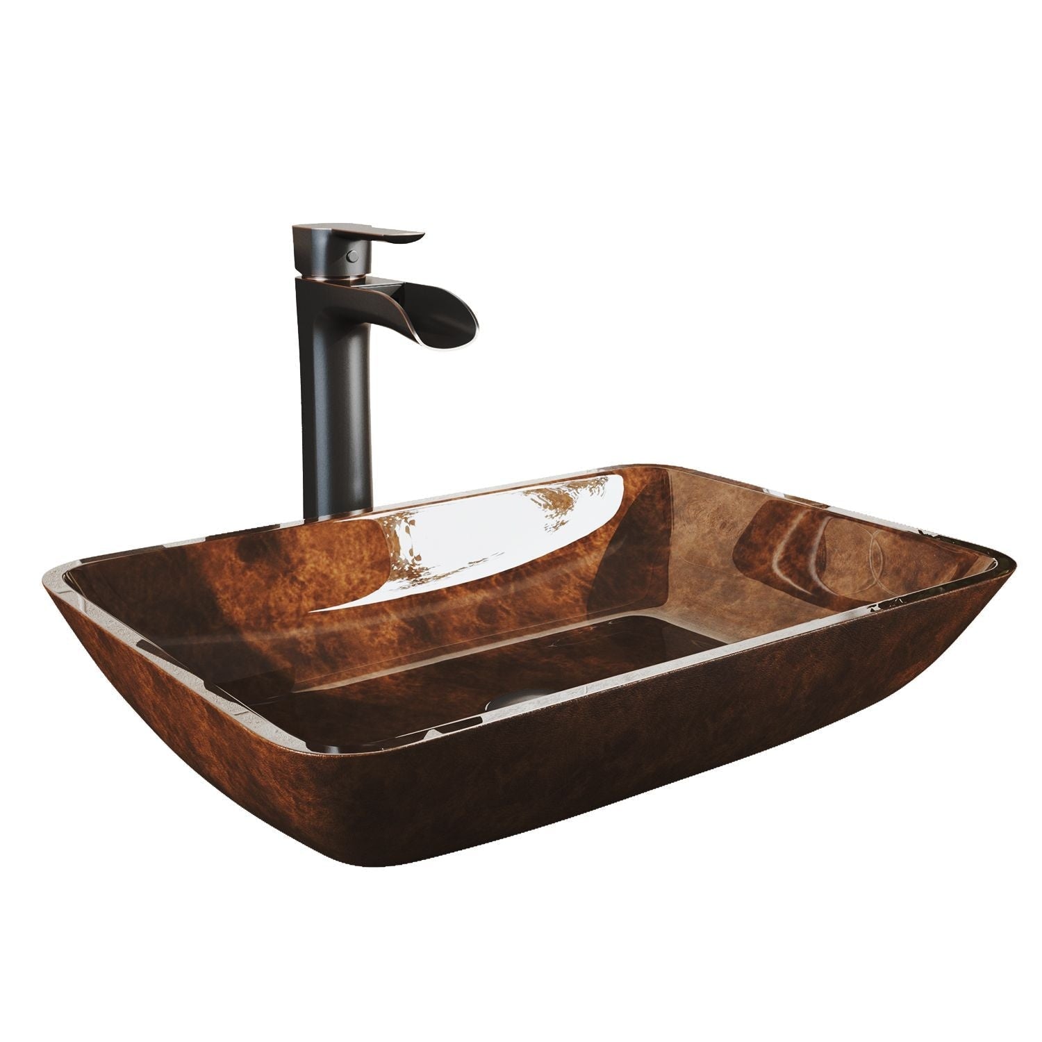 Russet Glass 18-in Red/Brown Bathroom Sink/Basin Set with Niko Faucet and Rectangular Vessel L8R5 - product image 1