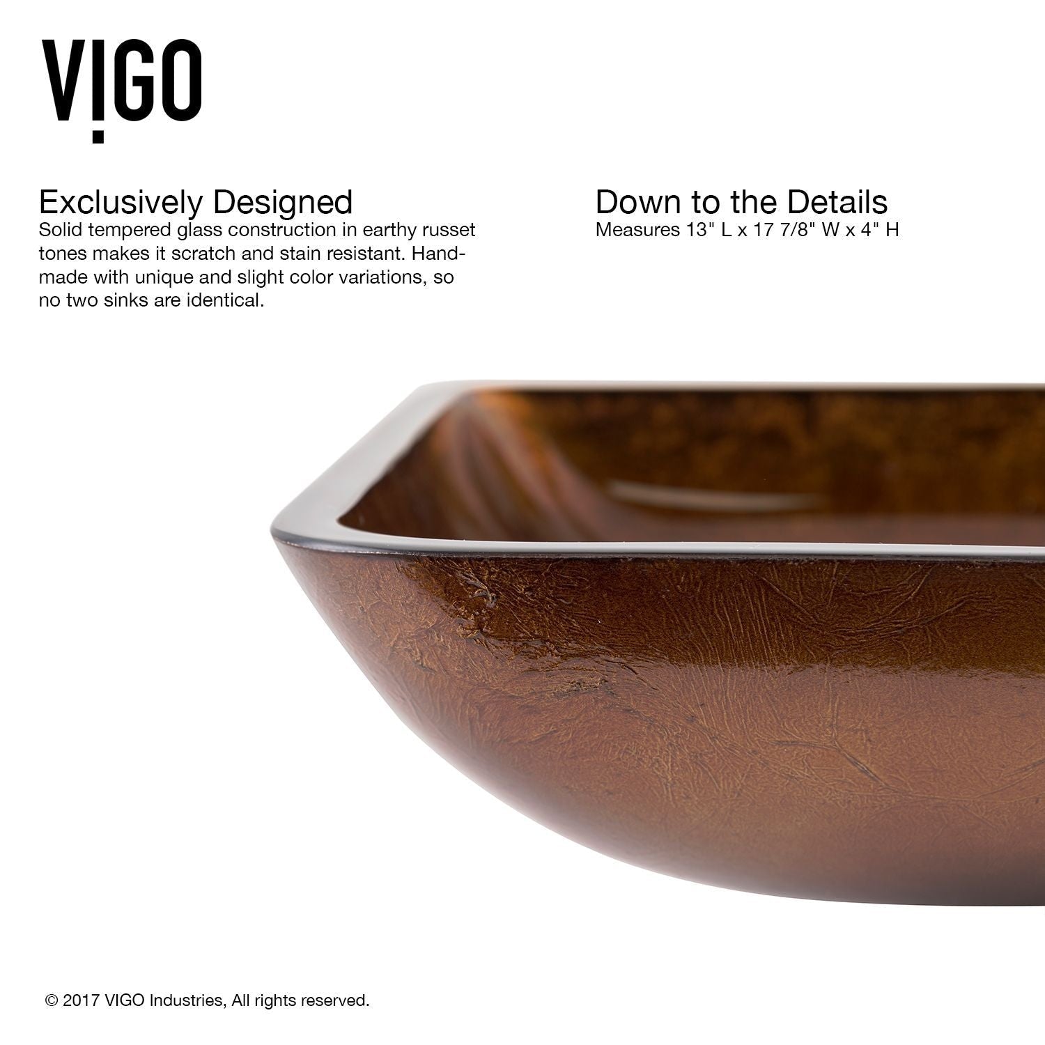 Russet Glass 18-in Red/Brown Bathroom Sink/Basin Set with Niko Faucet and Rectangular Vessel L8R5 - product image 6