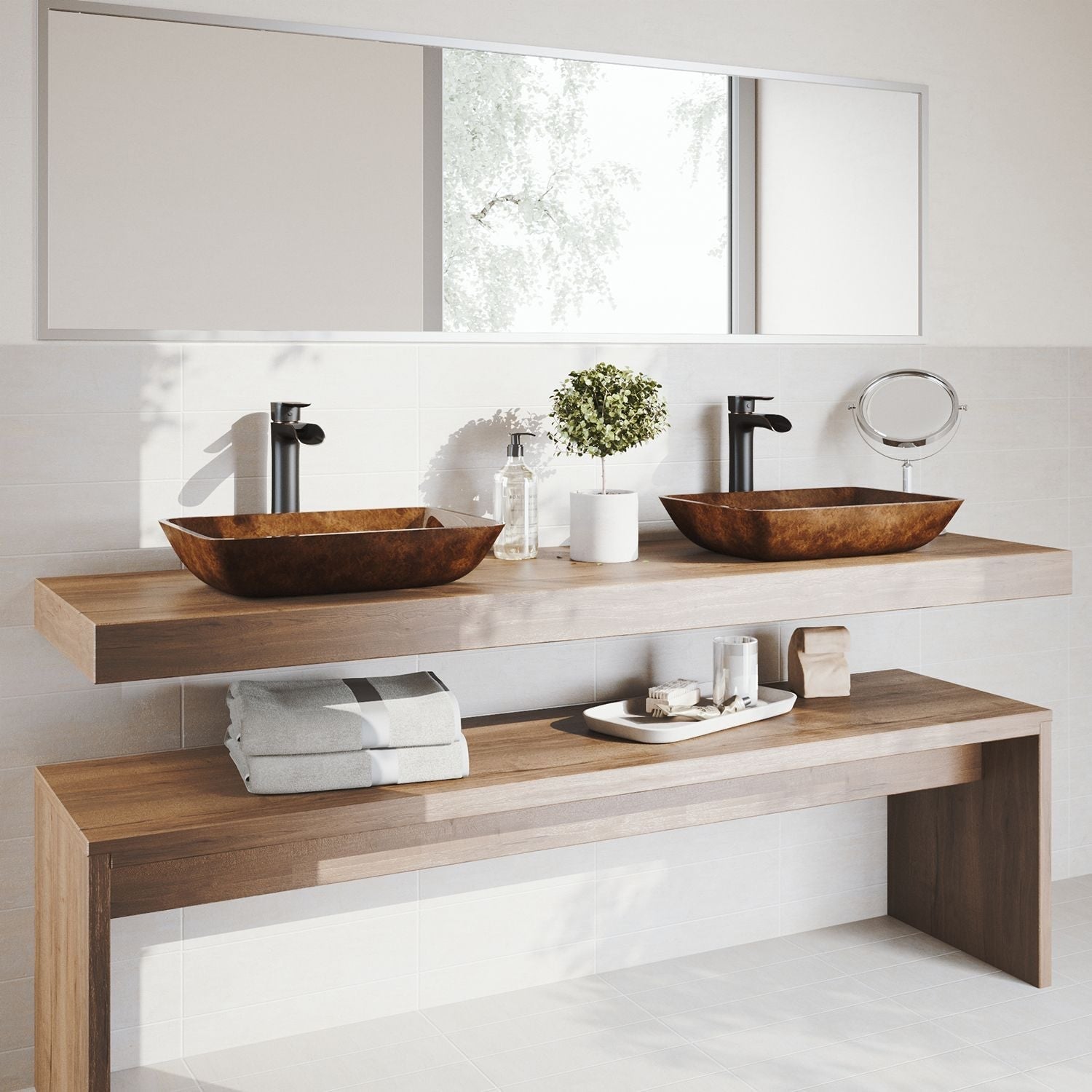 Russet Glass 18-in Red/Brown Bathroom Sink/Basin Set with Niko Faucet and Rectangular Vessel L8R5 - product image 8
