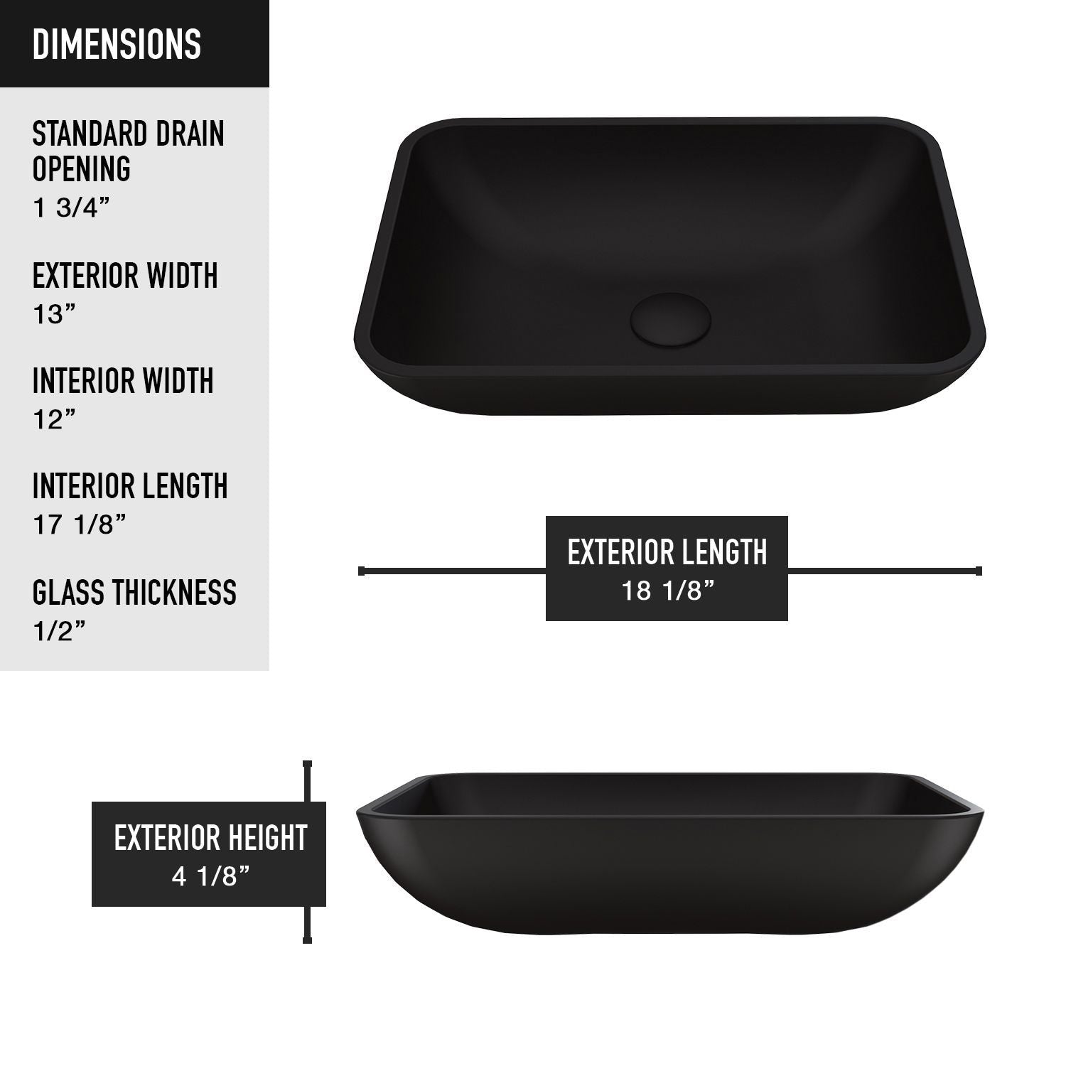 Sottile MatteShell Matte Black Bathroom Sink/Basin Set with Lexington Faucet and Glass Rectangular Vessel I2F0 - product image 7