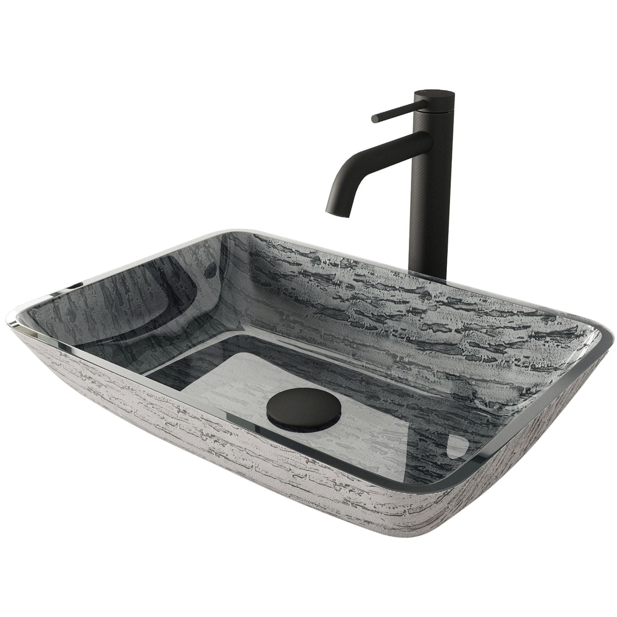 Titanium Glass Slate Grey Bathroom Sink/Basin Set with Lexington Faucet and Rectangular Vessel E3W8 - product image 1