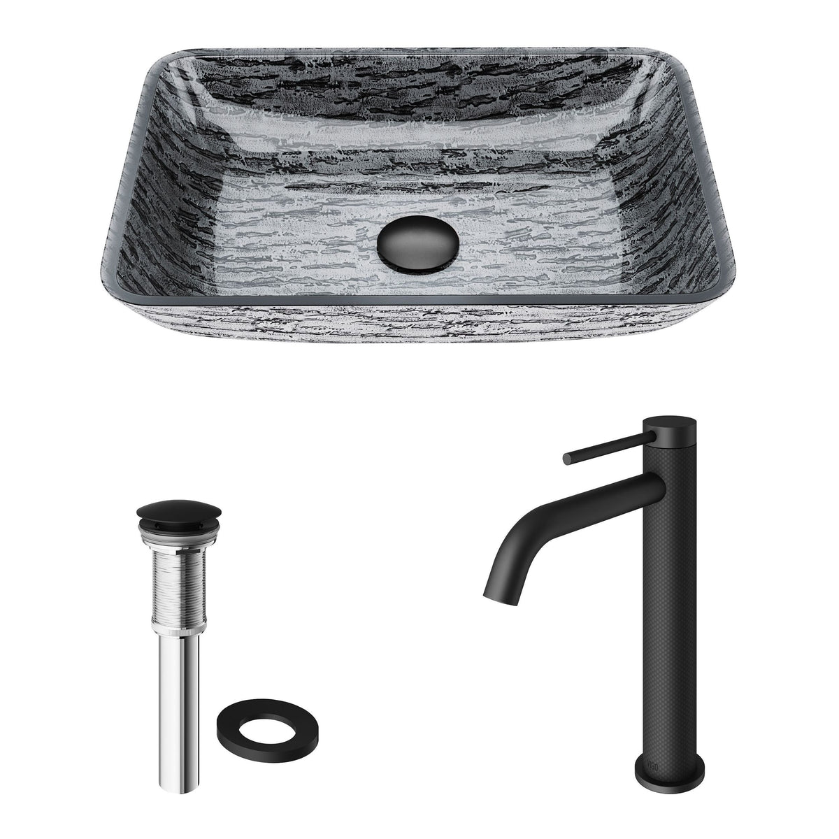 Titanium Glass Slate Grey Bathroom Sink/Basin Set with Lexington Faucet and Rectangular Vessel E3W8 - product image 2