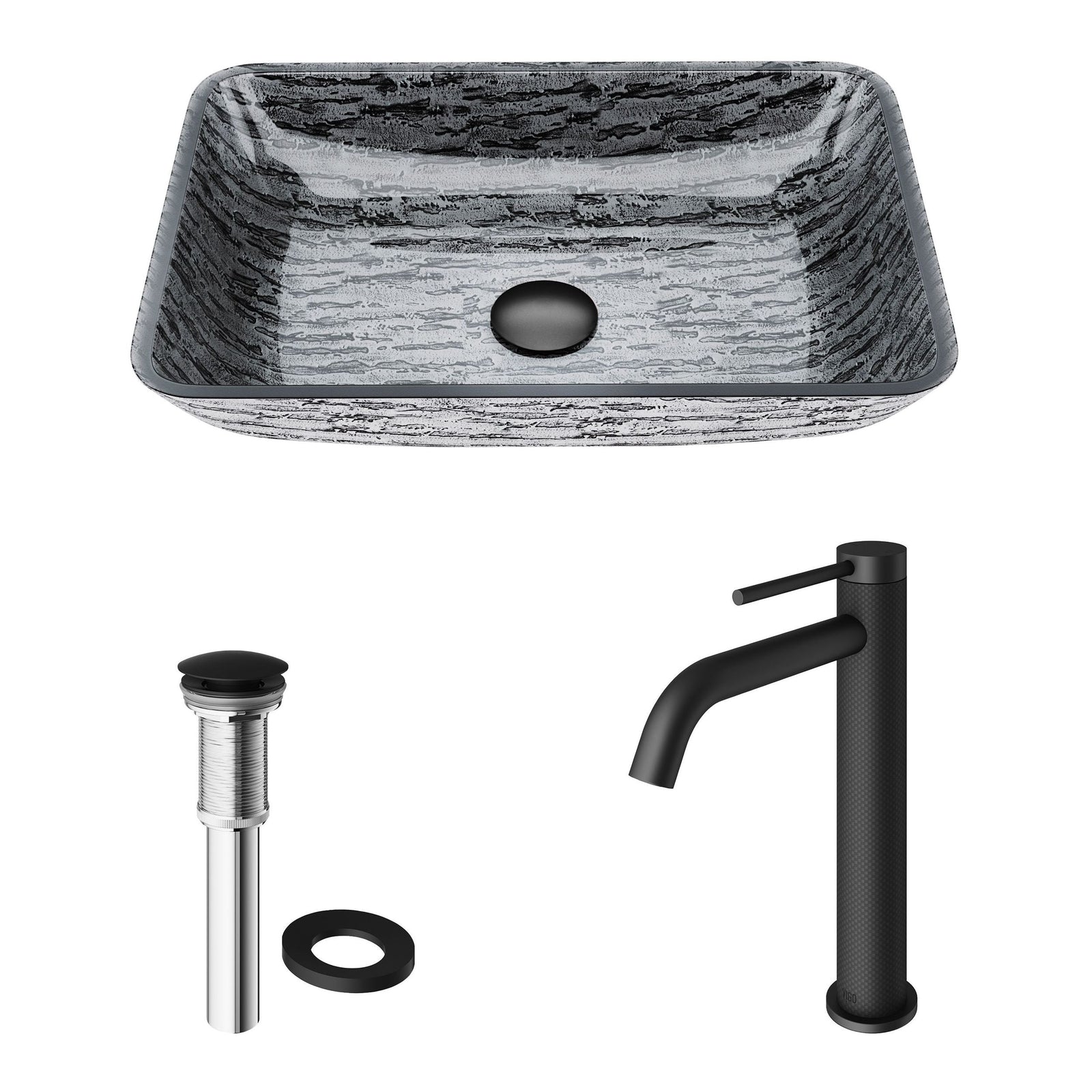 Titanium Glass Slate Grey Bathroom Sink/Basin Set with Lexington Faucet and Rectangular Vessel Y2T4 - product image 2