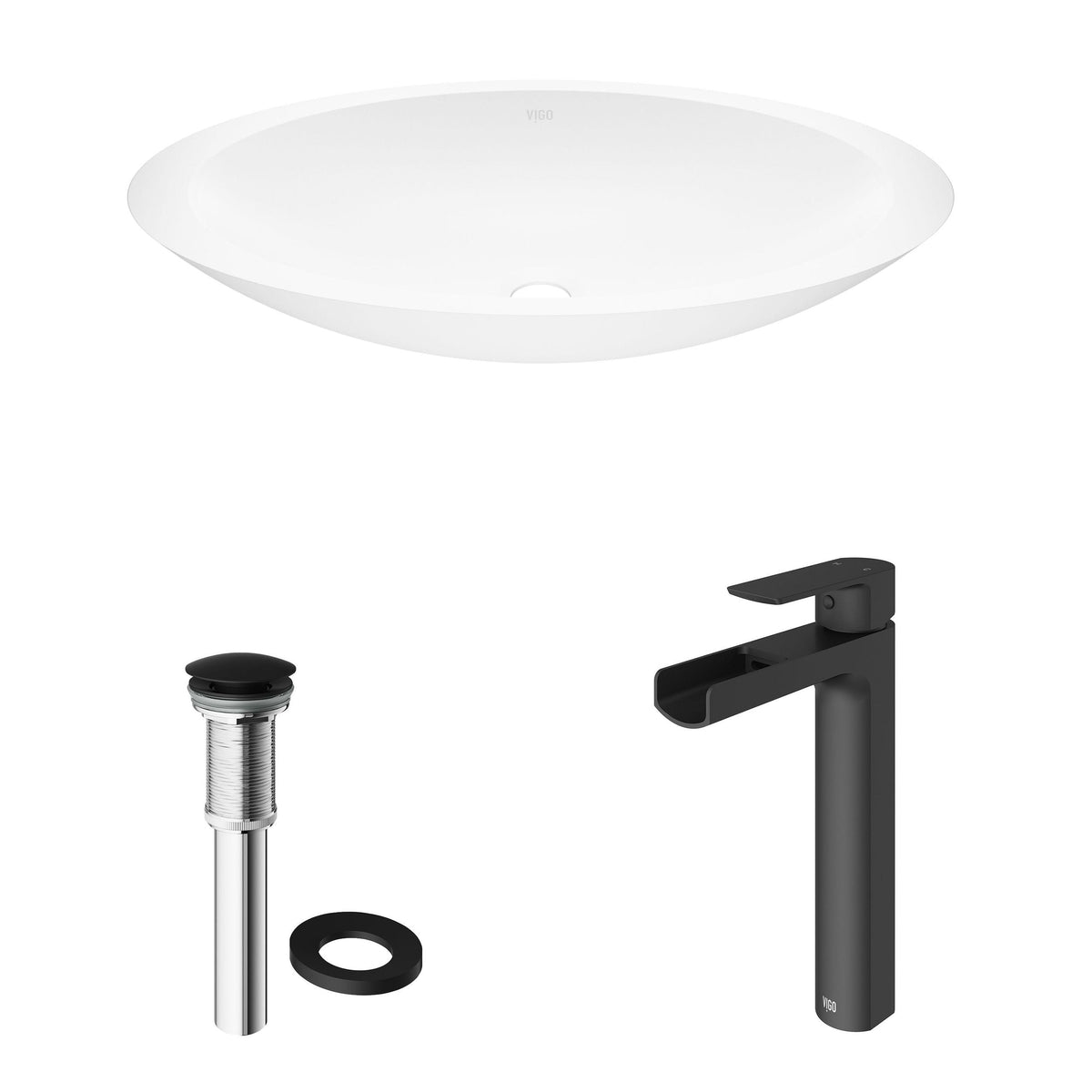 Wisteria MatteStone White Bathroom Sink/Basin Set with Amada Faucet and Oval Composite Vessel I9F7 - product image 2