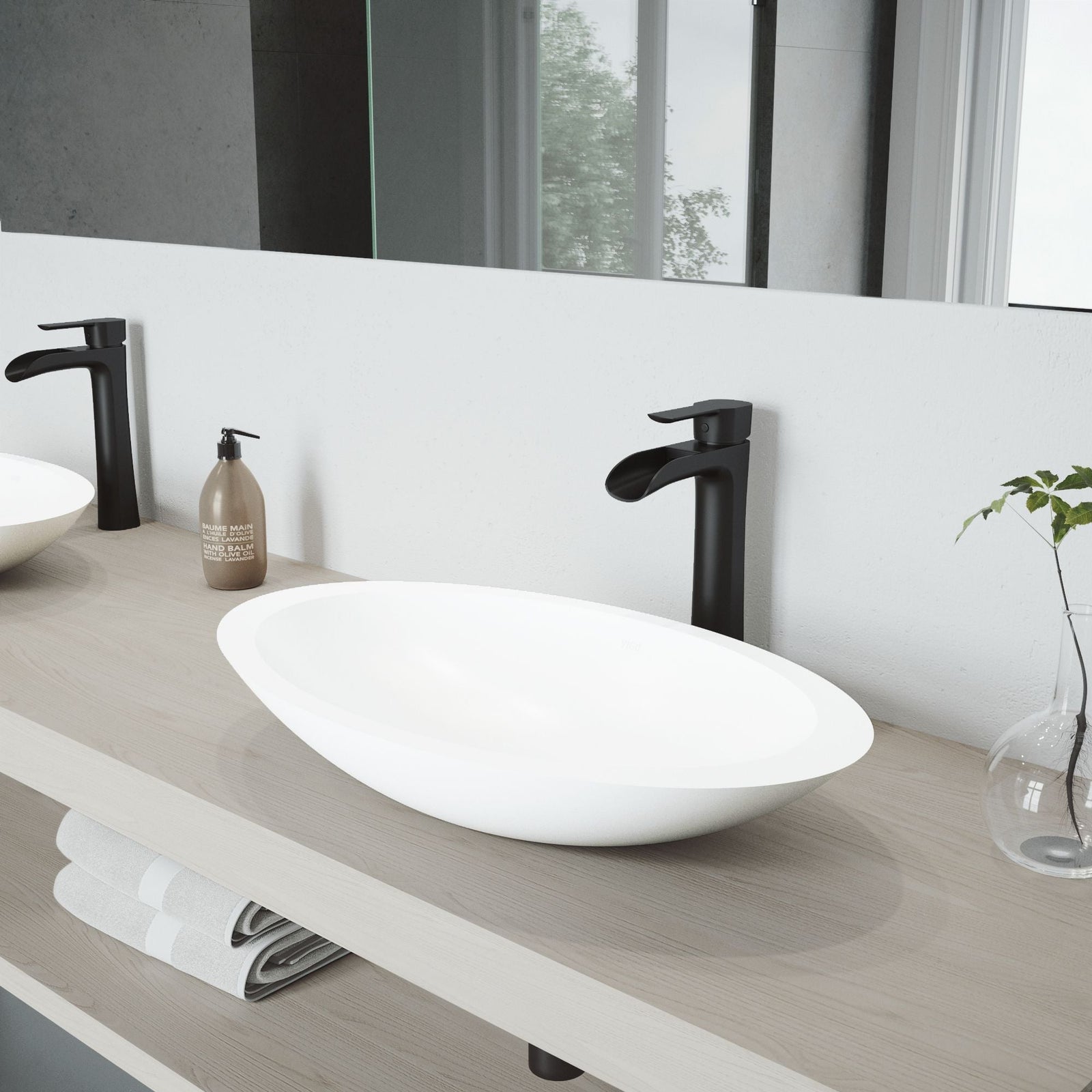 Wisteria MatteStone White Bathroom Sink/Basin Set with Niko Faucet and Oval Composite Vessel M8E7 - product image 3