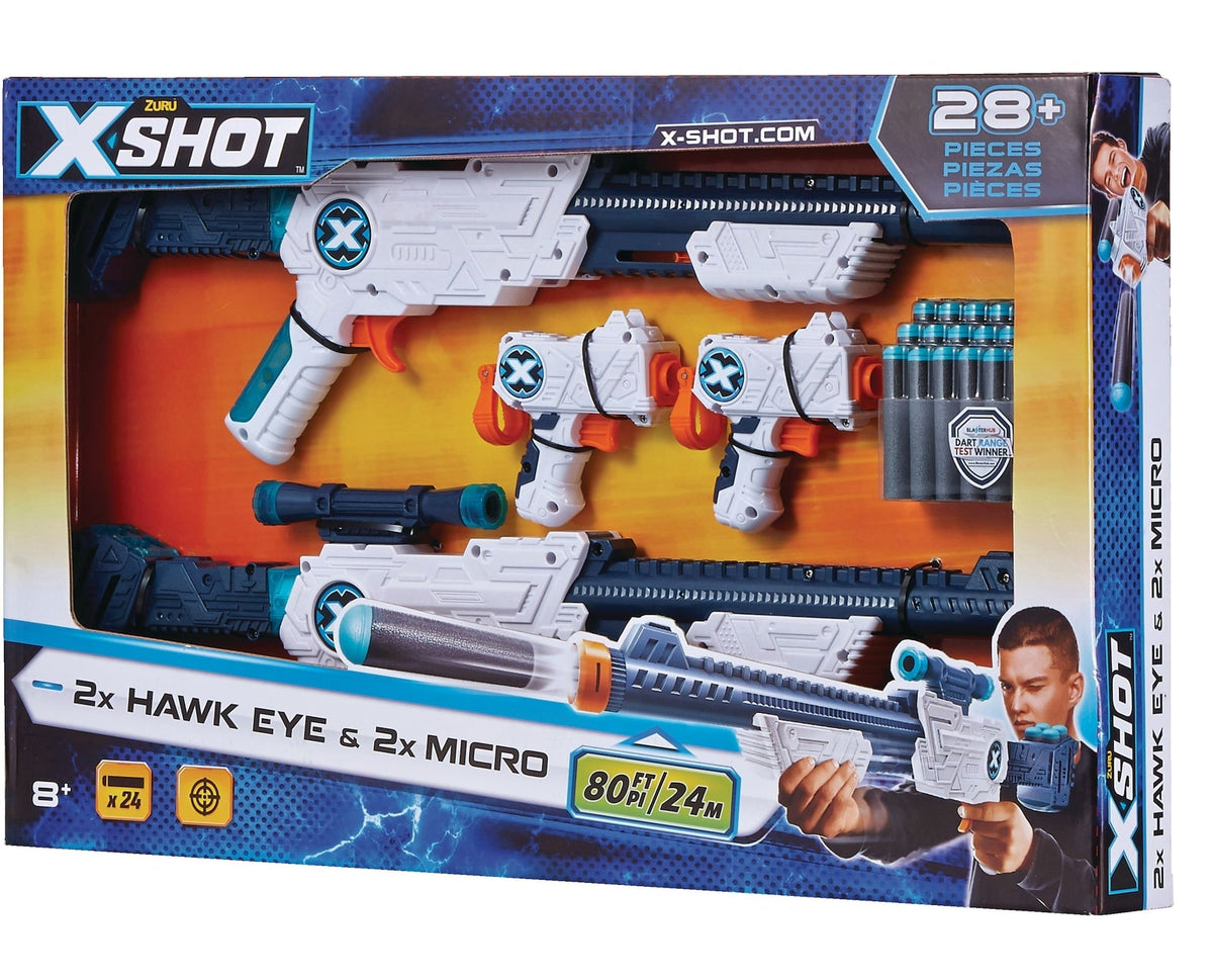 X-Shot Double Hawk Eye & Micro Foam Dart Blaster Combo Pack with 24 Darts, Ages 8+ X3Z5 - product image 1