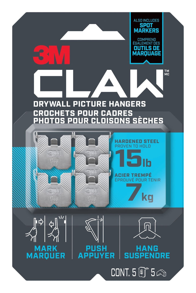 3M Claw DrywAll Picture Hanger, 15-lb Capacity, 5 Hangers per Pack X0Y3
