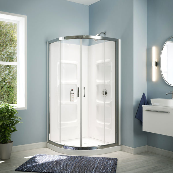 Bath Taylor Frameless Acrylic Base & Walls Shower Enclosure Kit with Sliding Door & Shelves, White V1V8