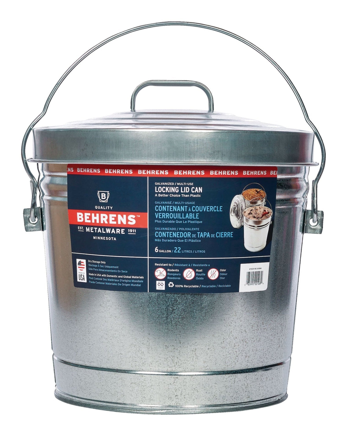 Galvanized Steel Multi-Use/Garbage Can with Locking Lid, 22-L (6 US gal) P0R3 - product image 3