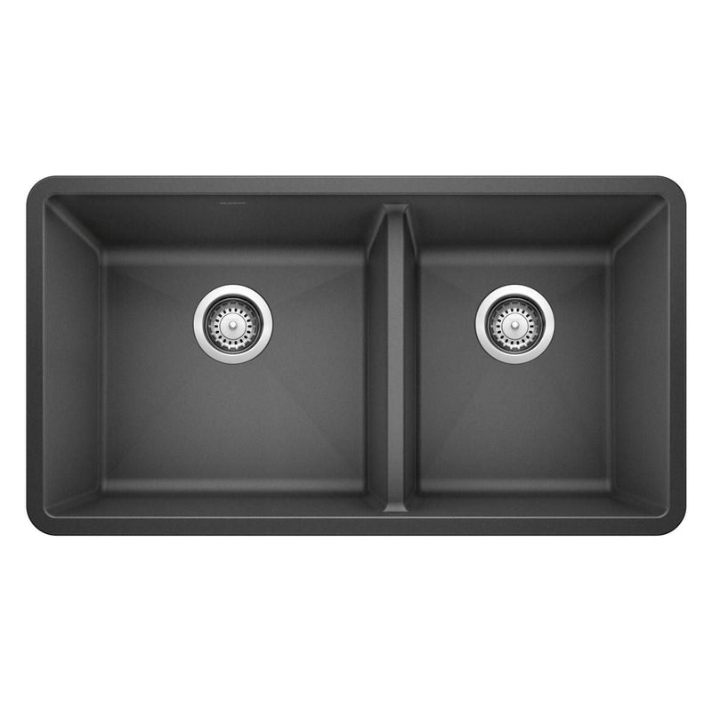 Precis SILGRANIT 33-in 60/40 Double Bowl Undermount Kitchen Sink, Anthracite U9E1