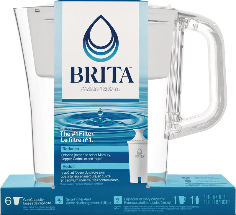 Denali Water Filter Pitcher with Standard Filter, BPA Free, 6 Cup Capacity, White N4Y6