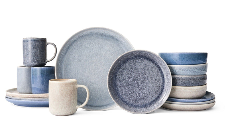 Agora 4-Tone Stoneware Dinnerware Set with Mugs, Serves 4, 16-pc, Coastal Blue A8E9