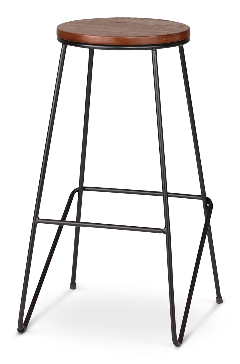 Axel Round Metal & Solid Wood Top Counter Stool Armless Backless, Black/Brown Z2P6