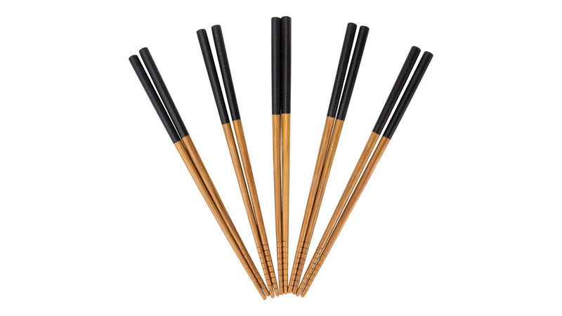 Bamboo Wood Chopsticks with Black Top, Serves 5, 10-pc T0Y7