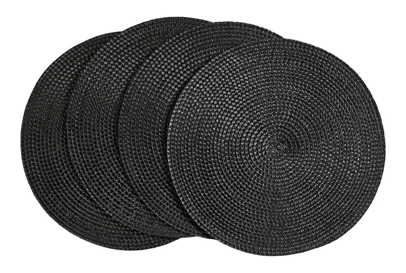 Braided Round Placemats, Black, 15-in Diameter, 4-pk I9F9