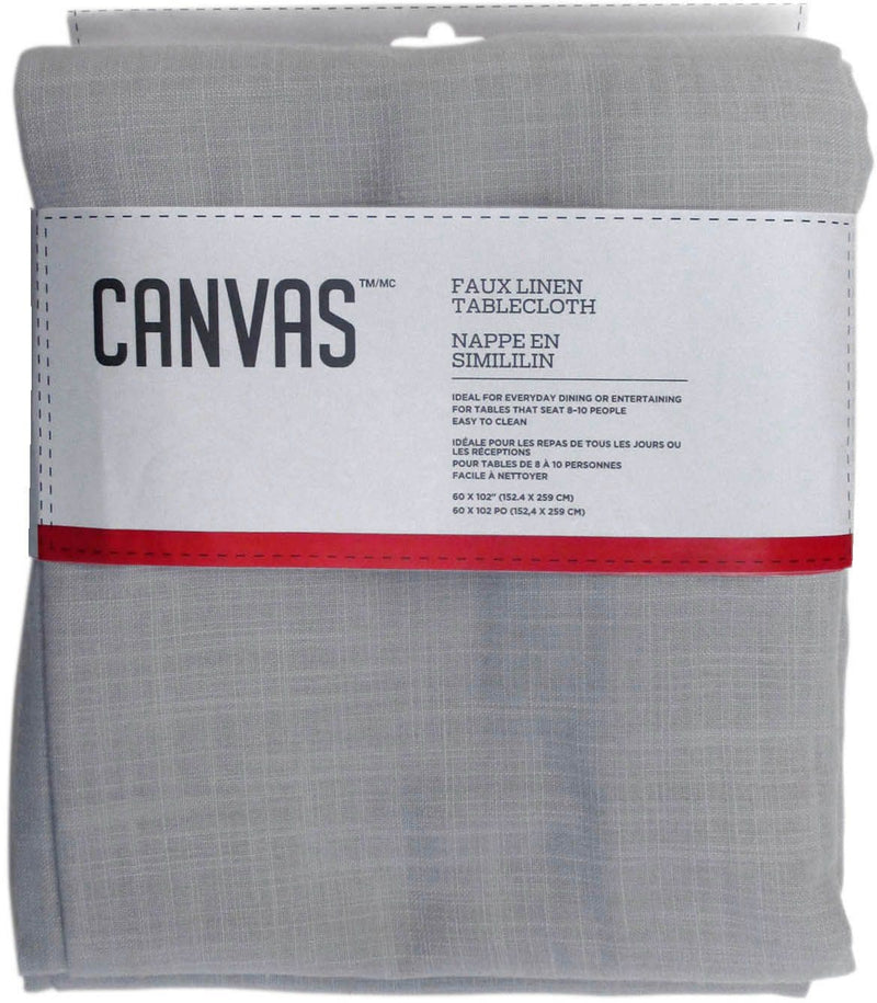 Faux Linen Rectangle Tablecloth, 60-in x 102-in, Light Grey I2S1