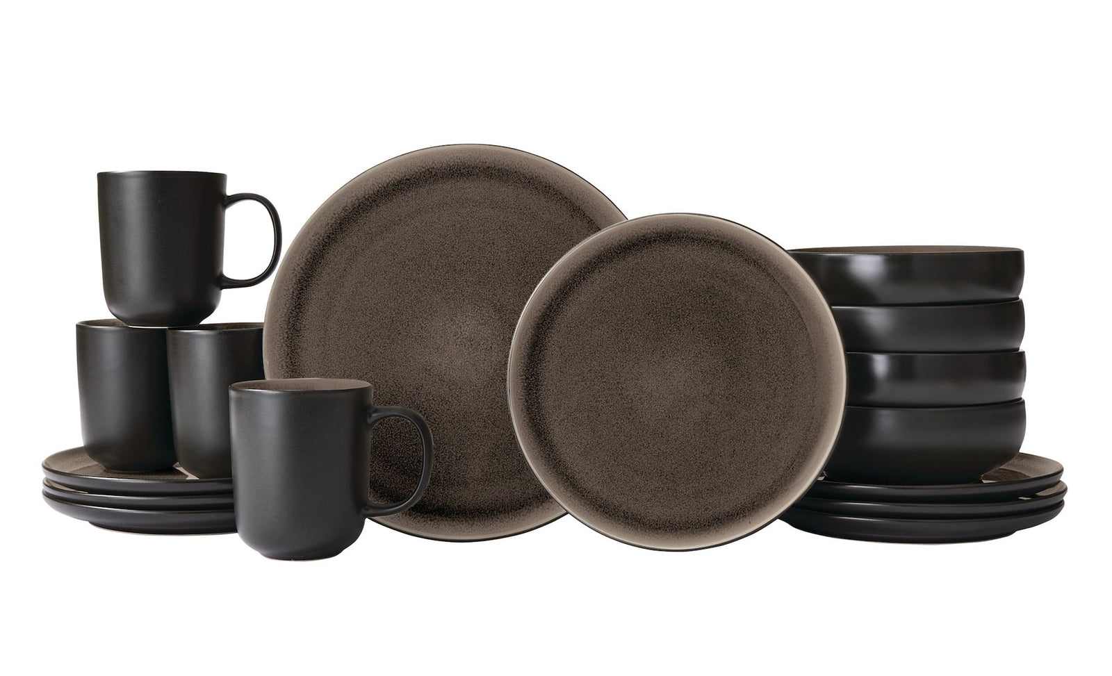 Kenway Stoneware Dinnerware Set, Serves 4, 16-pc, Matte Black & Taupe Reactive Glaze N9R7 - product image 2
