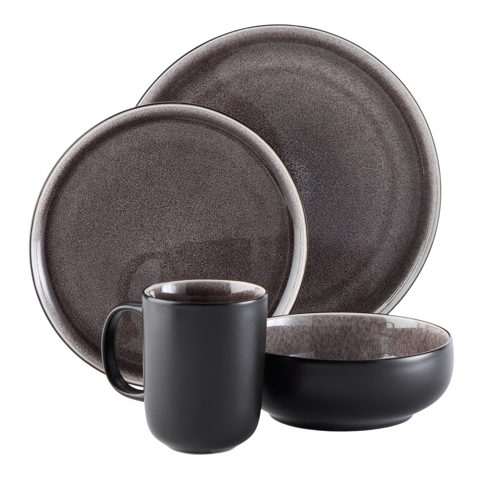 Kenway Stoneware Dinnerware Set, Serves 4, 16-pc, Matte Black & Taupe Reactive Glaze N9R7 - product image 4