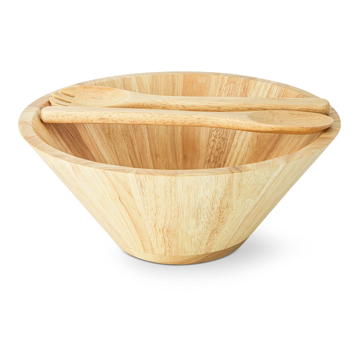 Rubberwood Tapered Salad Bowl & Servers, Tan K2X5 - product image 1