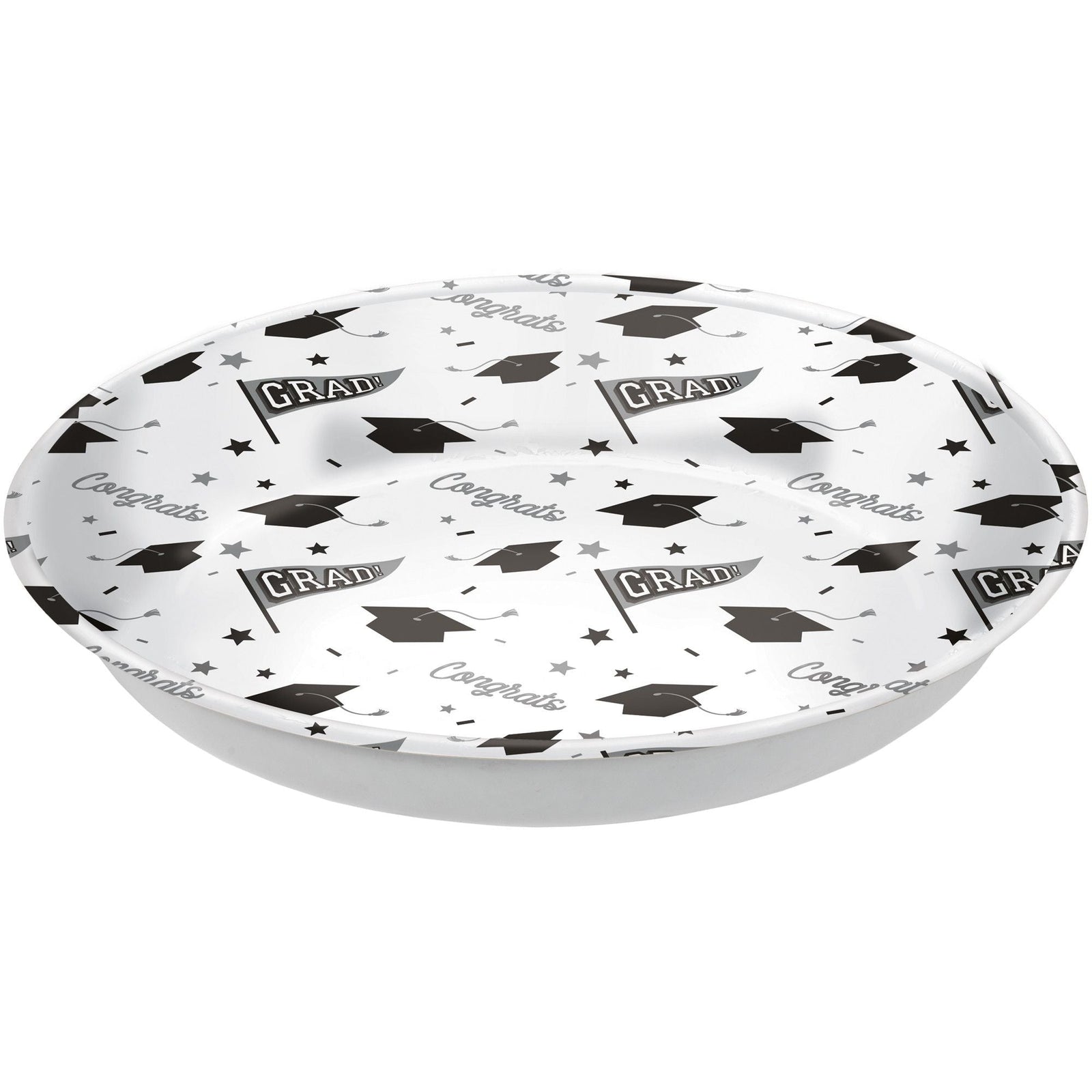 Grad" Round Plastic Reusable Serving Bowl, White, 14-in, for Graduation Q3G7 - product image 1