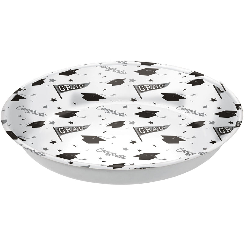 Grad" Round Plastic Reusable Serving Bowl, White, 14-in, for Graduation Q3G7