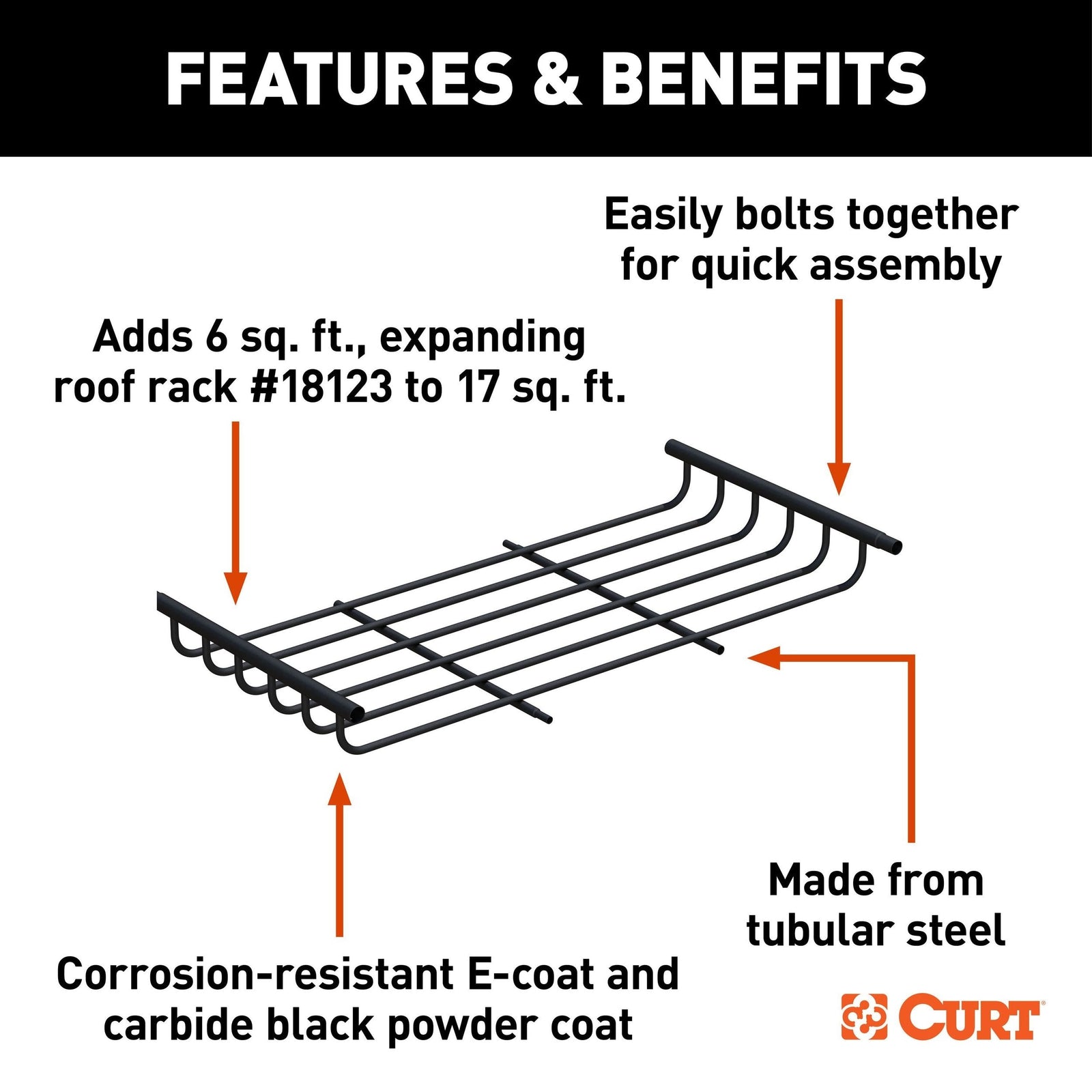 18124 Steel Roof Rack Cargo Basket/Carrier Extension, Black, 6-sq.ft C0J5 - product image 3