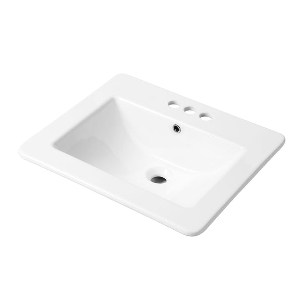 Square Drop-In Basin with Overflow, White, 21 x 18.5-in H1X9
