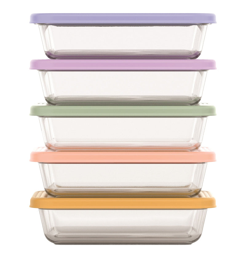 Everyday Glass Meal Prep Food Storage Container Set with Press-Fit Lids, Multi-Coloured, 10-pc Y6R4
