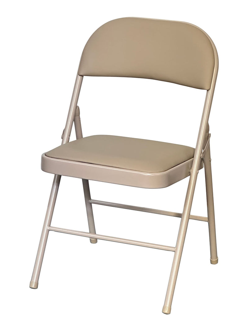 Beige Indoor Padded Vinyl Folding Chair W8E9