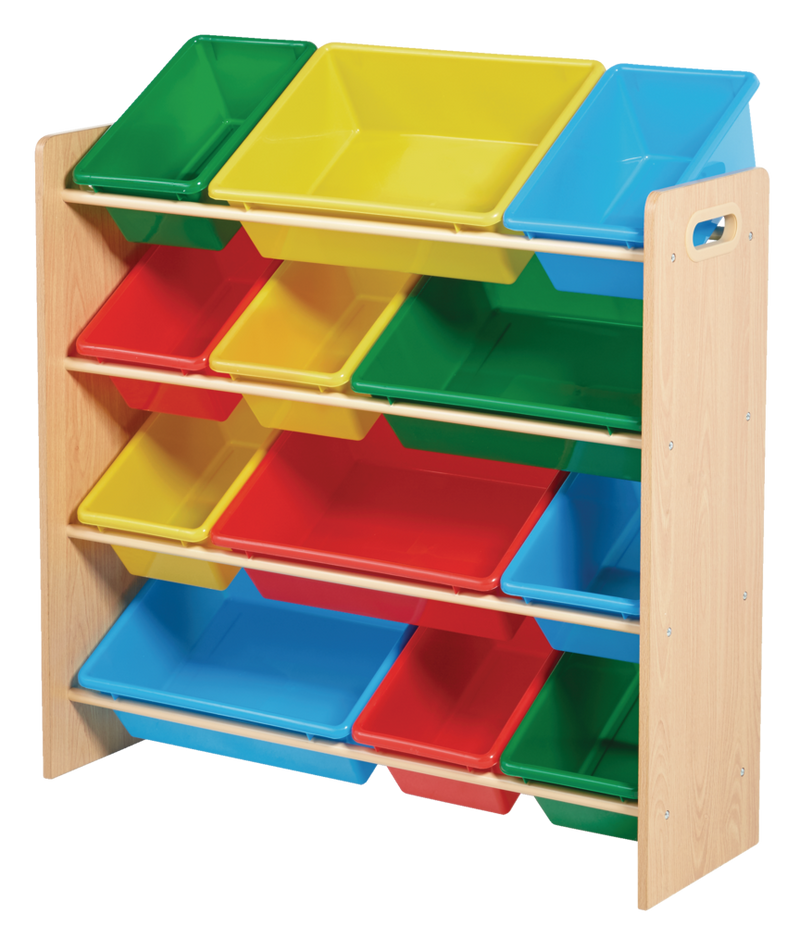 Kids 12-Bin Bedroom/Playroom Toy Storage Organizer, Yellow O9C1