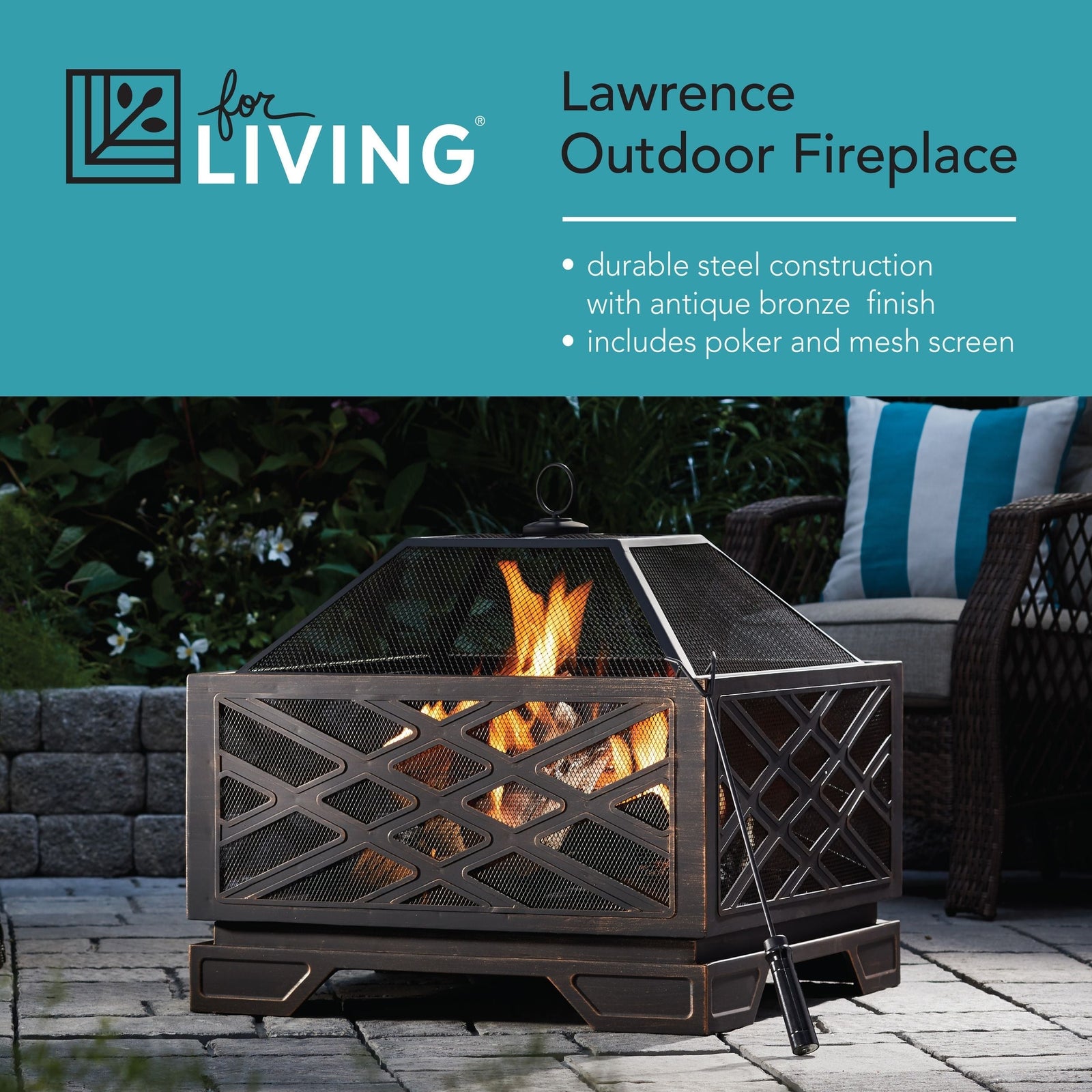 Lawrence Steel Outdoor Wood Burning Fire Pit with Fireplace Poker, 25 x 25 x 26-in G0C0 - product image 4